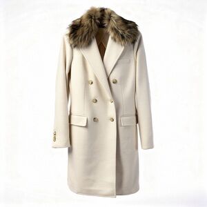 NWOT POLO Ralph Lauren Cream Wool Blend Coat W/ Faux Fur Collar Size 6